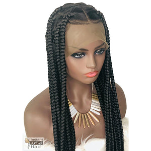 Fashion Middle Part American Braided Lace Front Wig Long Black Box